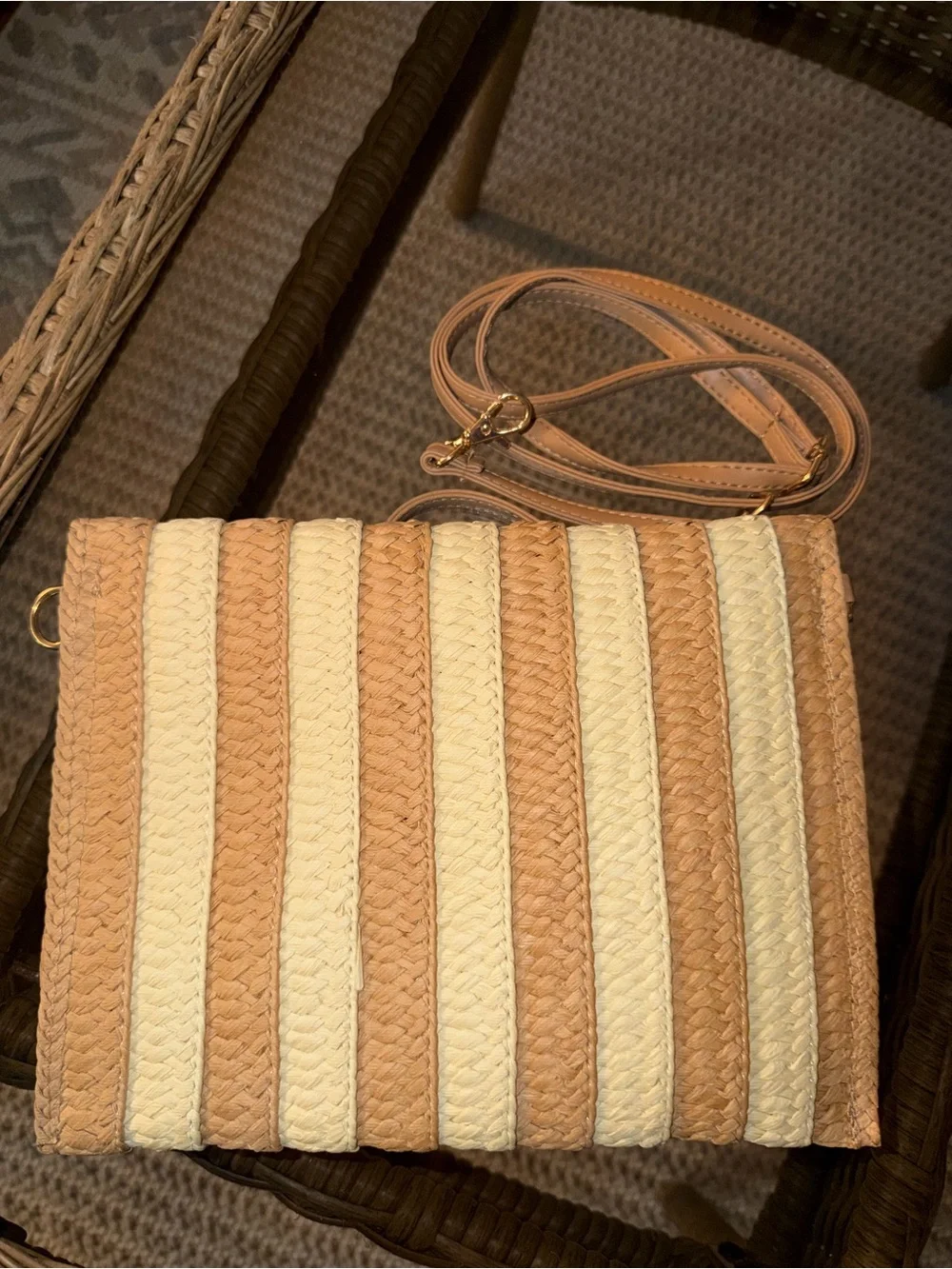 Striped Woven Crossbody Bag - Cream & Tan